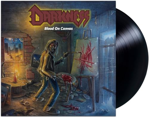 Album cover for "Darkness - Blood On Canvas" with a vinyl record.