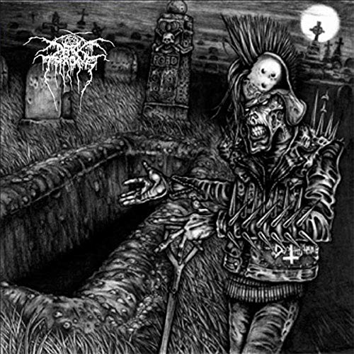 Darkthrone album cover: skeletal punk figure in a graveyard scene.