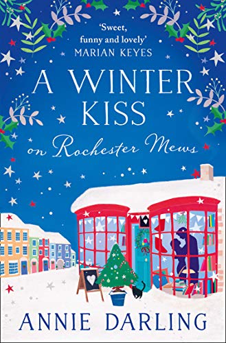 Book cover with snowy street scene, festive decorations, and title text.