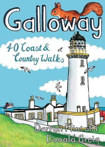 Book cover: "Galloway" with lighthouse illustration, squirrel, and coastal scene.