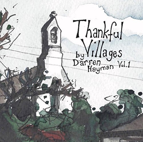 Watercolor illustration of a church and foliage with album title text.