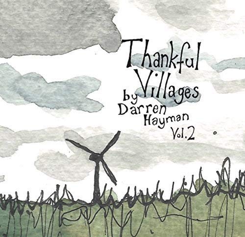Watercolor album cover for Darren Hayman’s “Thankful Villages Volume 2” with windmill.