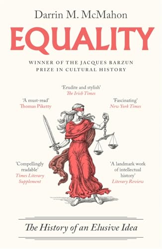 Book cover: "Equality" with Lady Justice illustration, red and white text.