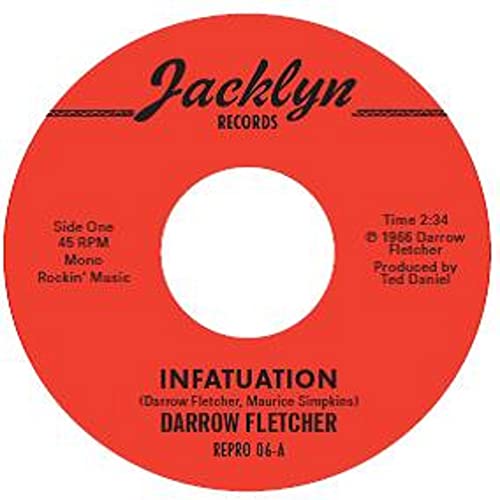 Red Jacklyn Records 45 RPM vinyl label for Darrow Fletcher's song Infatuation.