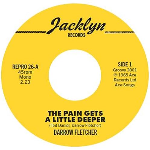 Yellow vinyl record label with black text, displaying "The Pain Gets A Little Deeper.