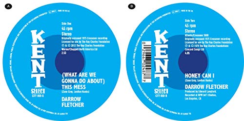 Blue vinyl record with white text, featuring two tracks by Darrow Fletcher.