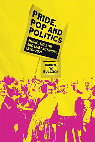 Book cover: "Pride, Pop and Politics" with a crowd illustration.