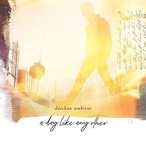 "Album cover with silhouette of a man walking, yellow-toned background, and handwritten text."