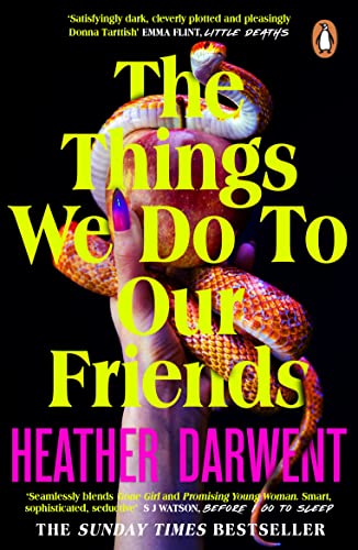 Book cover with bold yellow title text and a red snake on a hand.