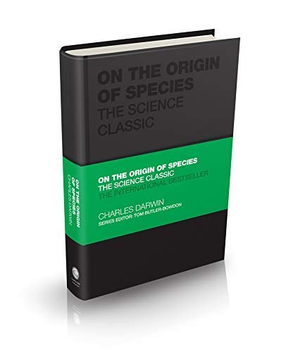 Hardcover book with a black and green cover titled On the Origin of Species.