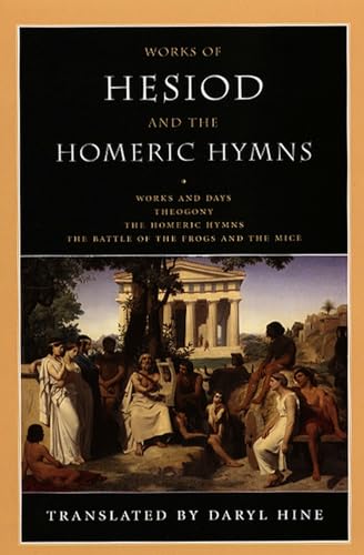 Book cover: “Works of Hesiod and the Homeric Hymns” with classical painting.