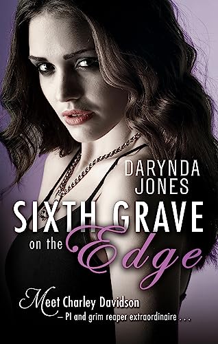 Book cover: woman with dark hair, title "Sixth Grave on the Edge".