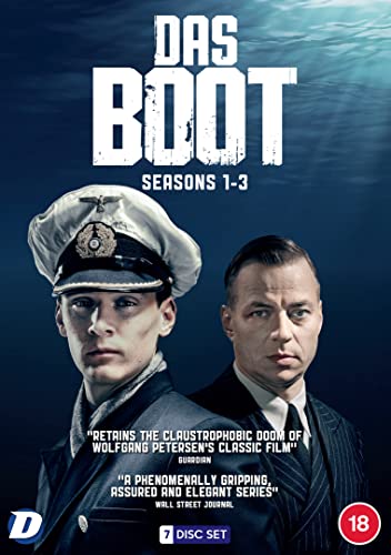 DVD cover for Das Boot seasons 1-3 featuring two men in uniform against water.