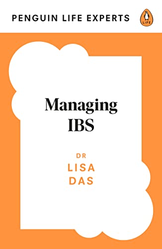 Book cover titled Managing IBS by Dr Lisa Das with orange and white design.