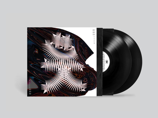 Double vinyl record with abstract, colorful cover art and black sleeves.