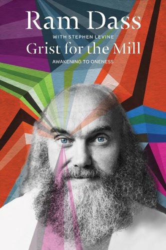 Book cover featuring a black and white portrait of Ram Dass with colorful rays.