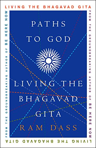Blue book cover with white text: "Paths to God: Living the Bhagavad Gita.
