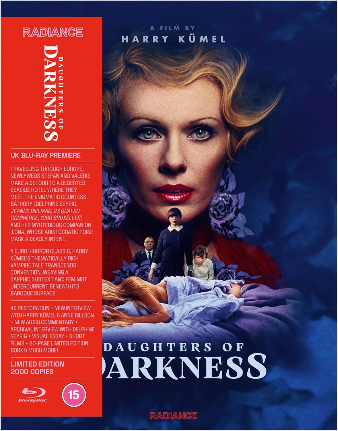 Blu-ray cover art for Daughters of Darkness featuring a close-up of a blonde woman.