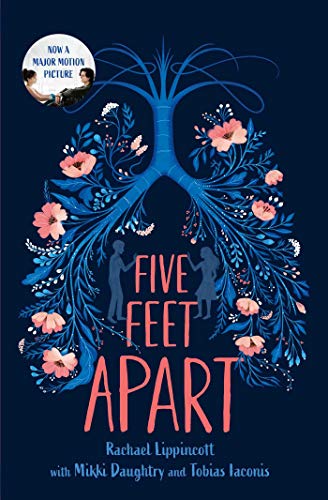 Book cover with blue lungs made of flowers and silhouettes of a boy and girl.