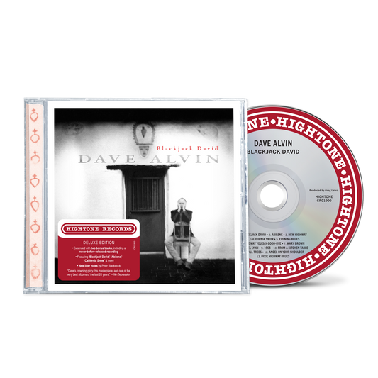 CD case for Dave Alvin’s “Blackjack David” with a portrait and tracklist.