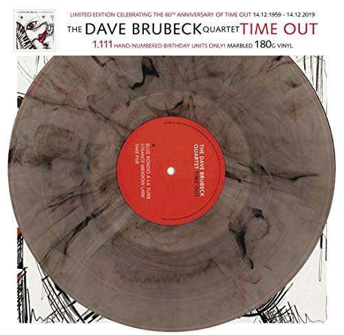 Marbled vinyl record of Dave Brubeck Quartet’s “Time Out” album.