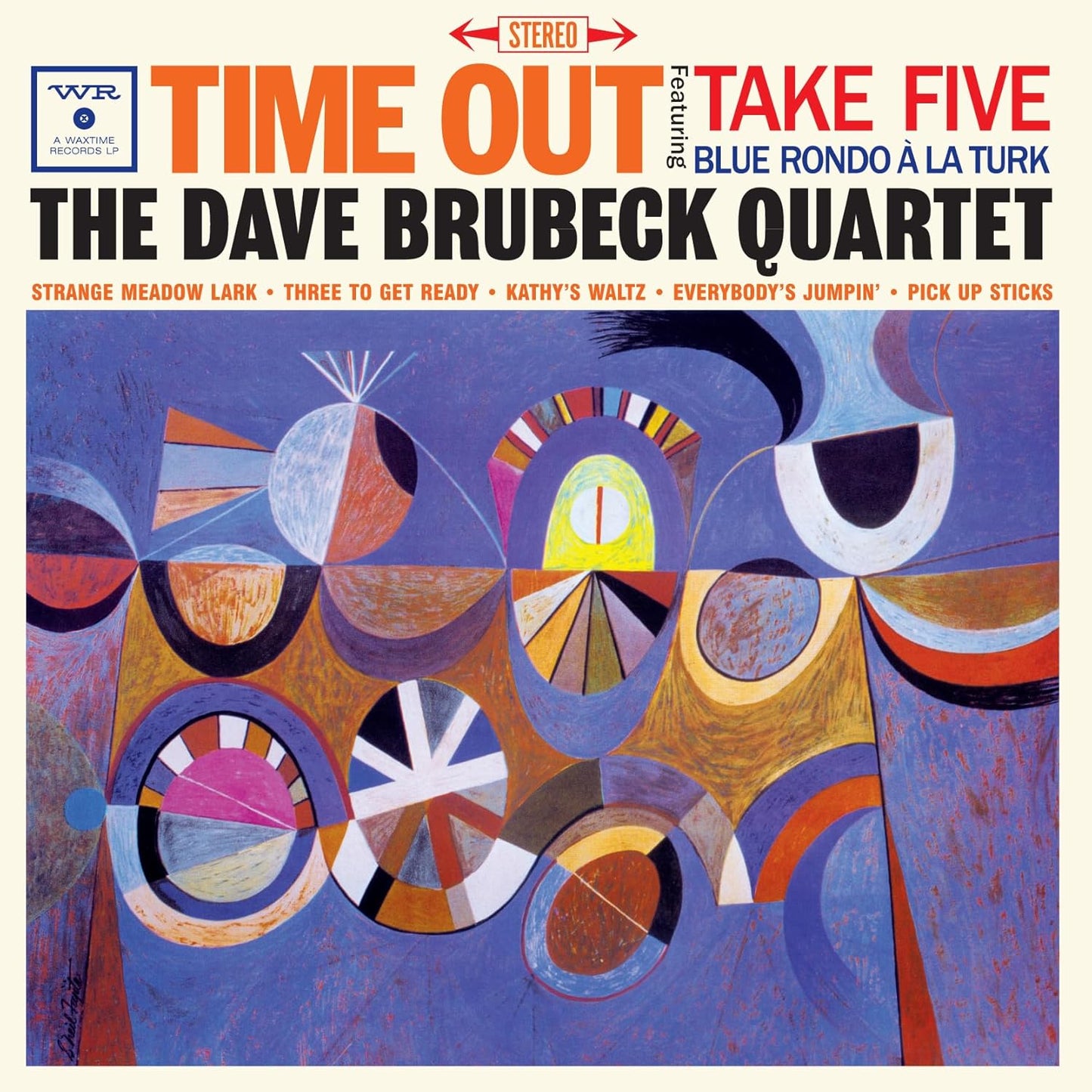 Album cover for Dave Brubeck’s “Time Out” with abstract, colorful shapes.