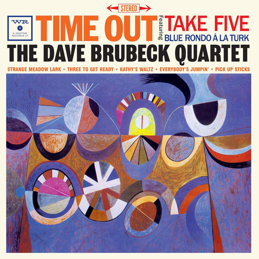 Album cover for Dave Brubeck’s “Time Out” with abstract, colorful shapes.