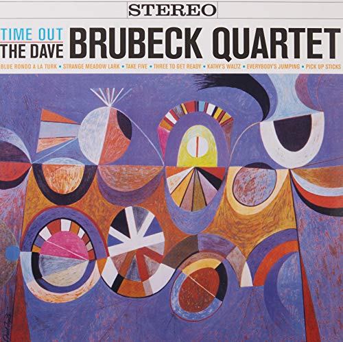 Vinyl album cover for The Dave Brubeck Quartet's Time Out with abstract colorful artwork.
