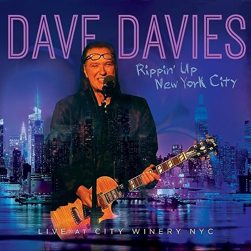 Dave Davies album cover with artist holding a guitar, NYC skyline.