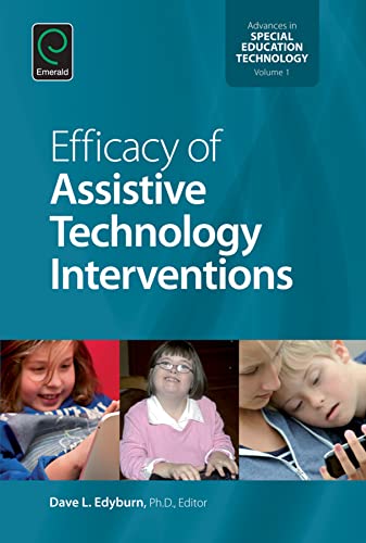Book cover: “Efficacy of Assistive Technology Interventions” with children’s images.