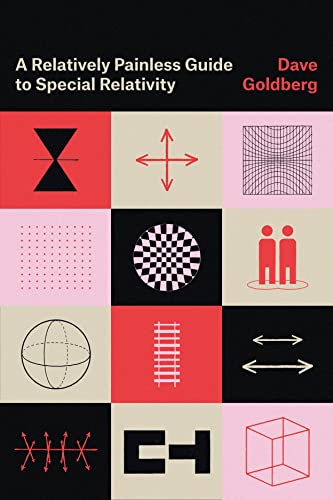 Book cover with geometric shapes and figures illustrating special relativity.