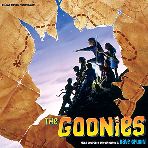The Goonies soundtrack cover art featuring a group of children peering through a torn map.