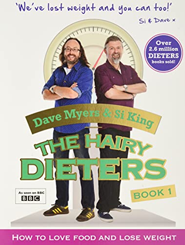 Book cover featuring two bearded men and a scale, titled "The Hairy Dieters".