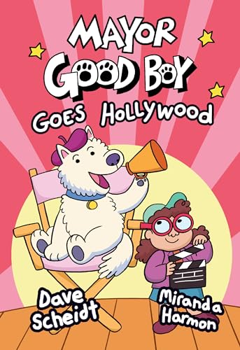 Dog with megaphone and girl director on graphic novel cover.