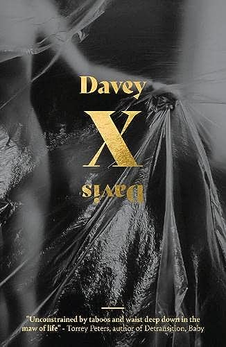 Book cover for "X" by Davey Davis with abstract black and gold design.