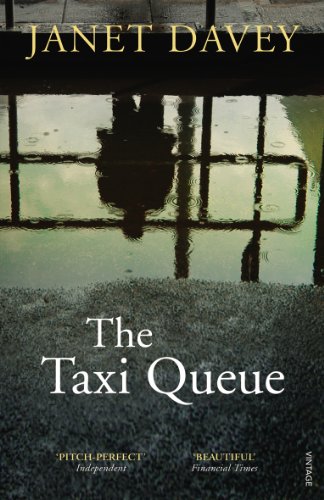 Book cover: shadowed figure at a wet taxi stand, dark tones.