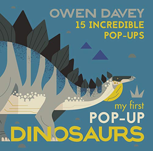 Book cover featuring a blue and yellow dinosaur with pop-up text.