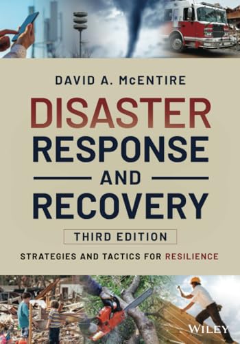 Book cover: “Disaster Response and Recovery,” third edition, with imagery of storms and aid.