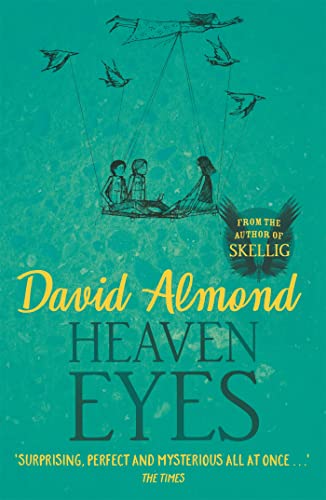 Book cover: children in a suspended basket with flying birds above.