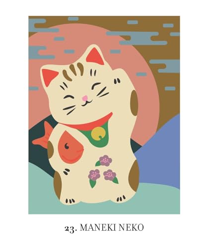 Coloring book page of a traditional Japanese Maneki Neko cat.
