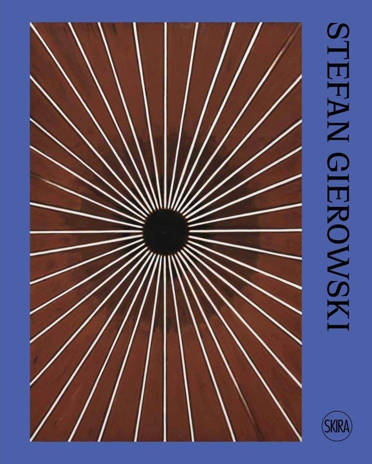 Book cover for "Stefan Gierowski" with abstract radial brown and white design.