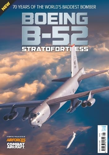 Boeing B-52 Stratofortress bomber in flight against a colorful sky.