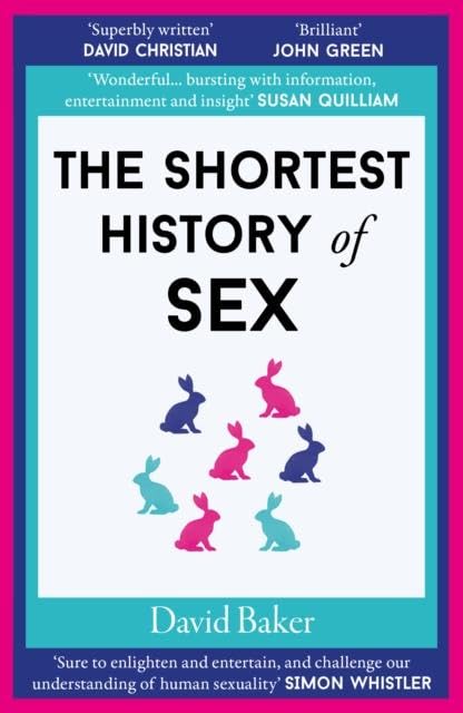 Book cover titled The Shortest History of Sex featuring seven small, colorful rabbit silhouettes.