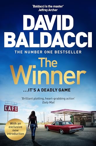 Book cover: “The Winner” by David Baldacci, woman facing a red car.