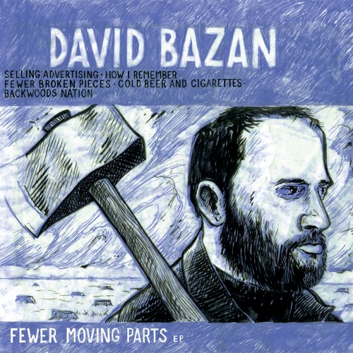 "David Bazan EP album cover with a man and a large hammer illustration."