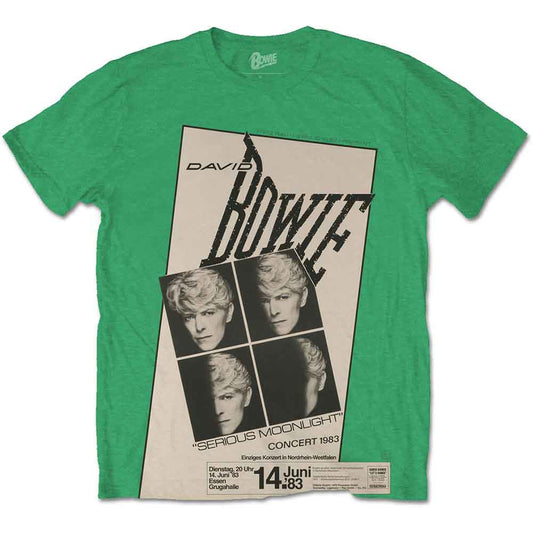 Black t-shirt featuring David Bowie concert imagery from 1983, size XXX-Large.