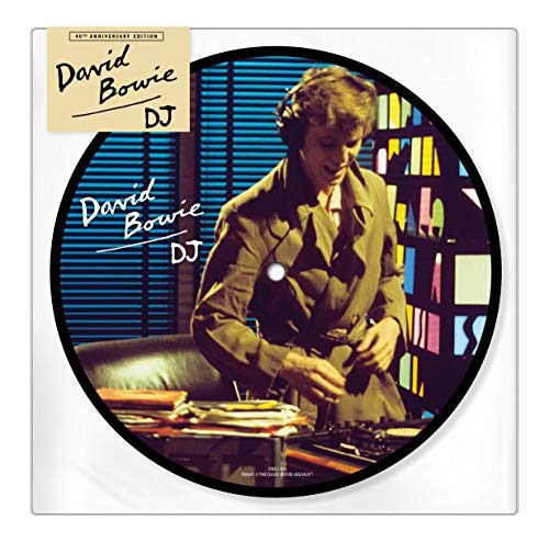 David Bowie “D.J.” vinyl record cover featuring Bowie at turntables.