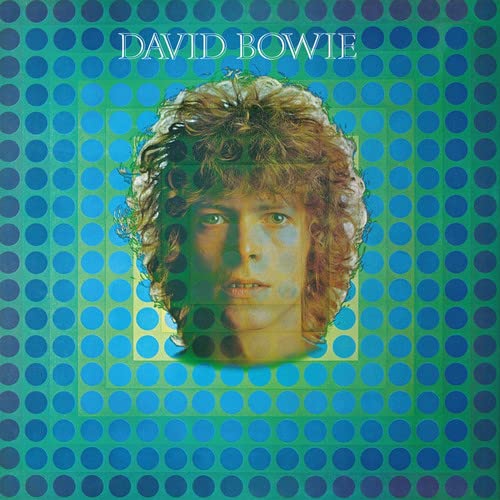 David Bowie album cover with portrait framed by colorful dots.