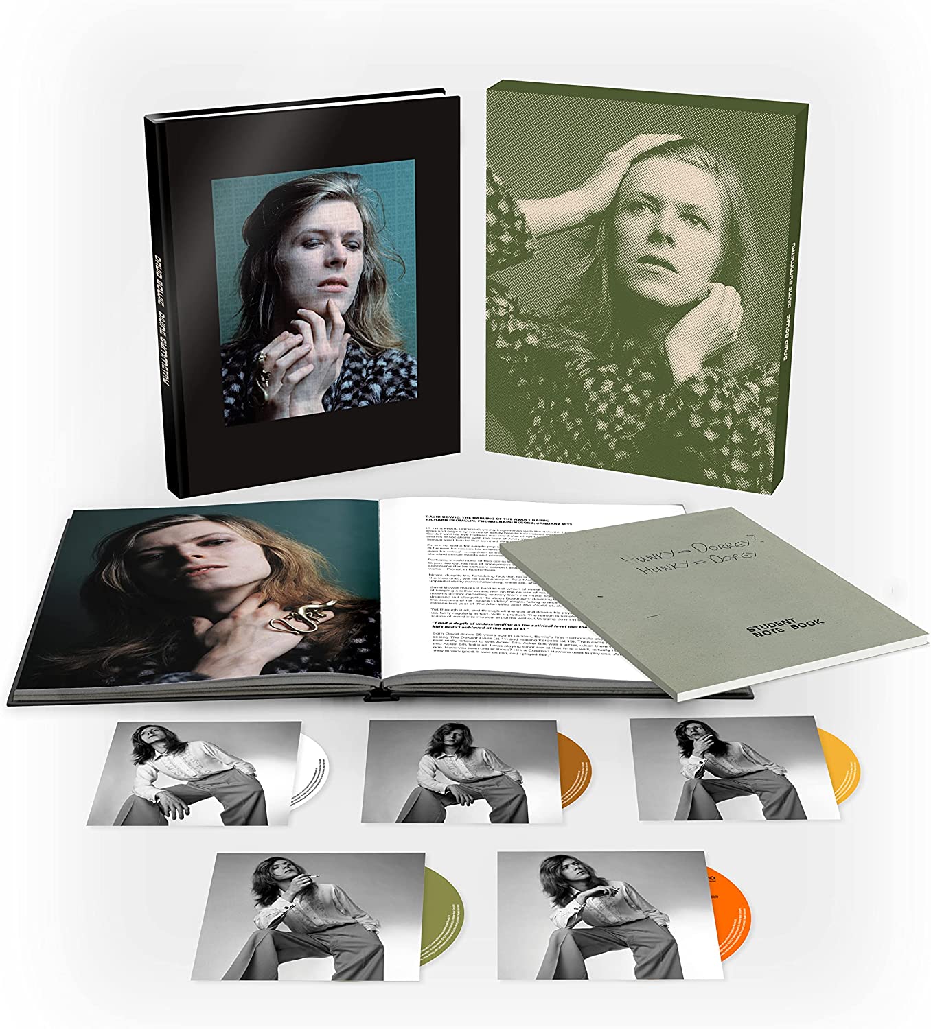 David Bowie "Divine Symmetry" box set with CDs, Blu-ray, and booklet.