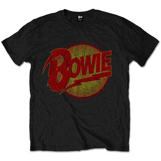 Grey kids' t-shirt with a red and yellow distressed Bowie logo.